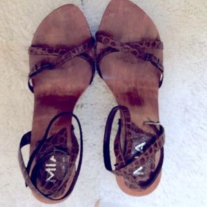 Wood platform heels with straps leather size 10. Mia. Great shape.